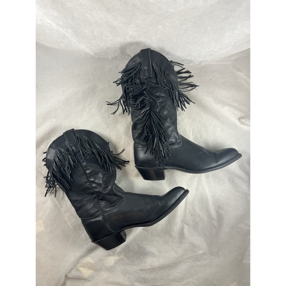 Capezio USA Black Fringe Cowgirl Boots 8.5M Leather Western Look Womens Vintage - Picture 4 of 7